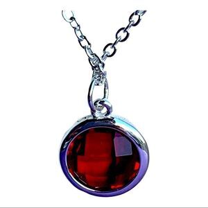 Simulated Ruby sterling pendant silver necklace JULY new in box 18”